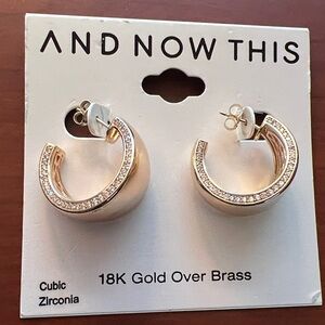 And Now This 18 k Gold over Brass  Cubic Zirconia hoop earrings